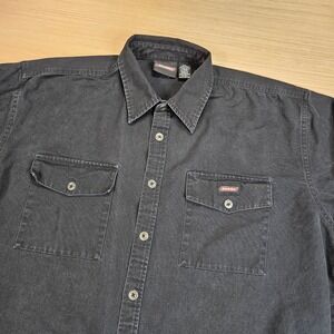 Dickies Work Shirt Men 2XL Black Canvas Metal Button Up Long Sleeve Heavyweight